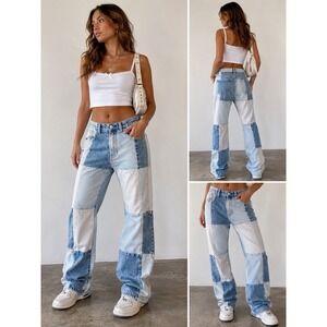 PacSun Vintage Loose Patchwork Jeans Colorblock Denim Pants 29 Y2K Skater